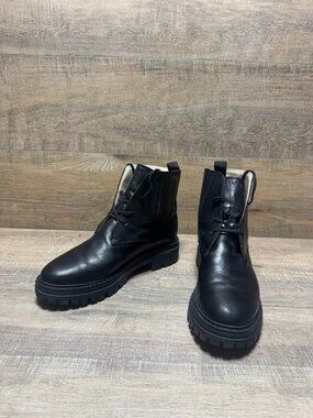 Cole Haan Plain Black Leather Lace Up Boots Women's Size 9